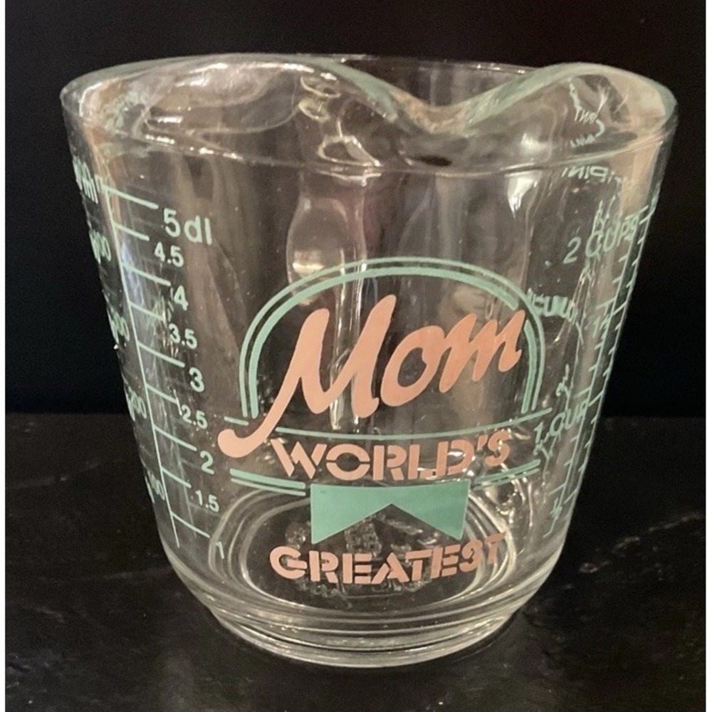 Vintage Anchor Hocking 1-cup Glass Measuring Cup "Worlds Greatest Mom" Pink/teal